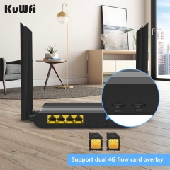 KuWFi WIFI 4G Cable Router Unlocked Dual SIM Card 5dBi High Gain Antenna for Home Office Internet