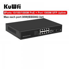 KuWFi 10 Port Gigabit Layer 2 Managed POE Switch 10/100/1000Mbps RJ45 Hub for IP Cameara Transmission Distance 100 Meters