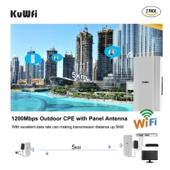 KuWFi 2-Pack Outdoor 5KM Point to Point Wireless Bridge 11AC 1200Mbps 2.4&5.8G Extender for IP Camera