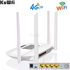 KuWFi 300Mbps 4G LTE CPE Router Unlocked 4G CPE SIM Card Antenna 32Uusers
