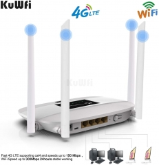 KuWFi 300Mbps 4G LTE CPE Router Unlocked 4G CPE SIM Card Antenna 32Uusers