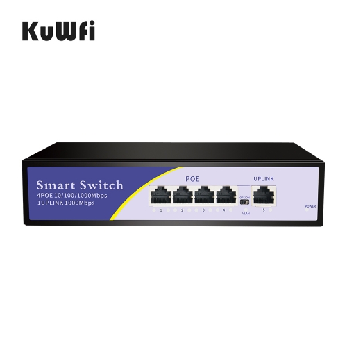 KuWFi 48V Network POE Switch 1000Mbps 6Ports Ethernet IEEE 802.3af/at Switch Suitable for IP camera/Wireless AP/CCTV