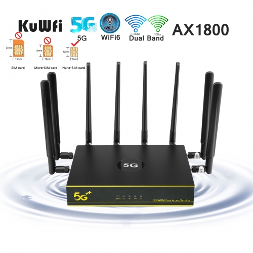 KuWFi 5G WiFi Router Dual Band 1800Mbps SIM Card 5G CPE Gigabit WAN/LAN port 128User